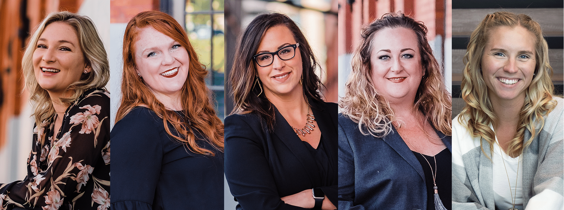 five female marketing professionals in outdoor setting smiling
