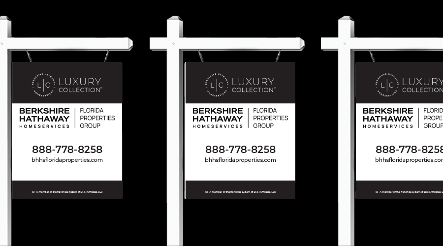 berkshire hathaway homeservices florida property group luxury collection sign mock up with post