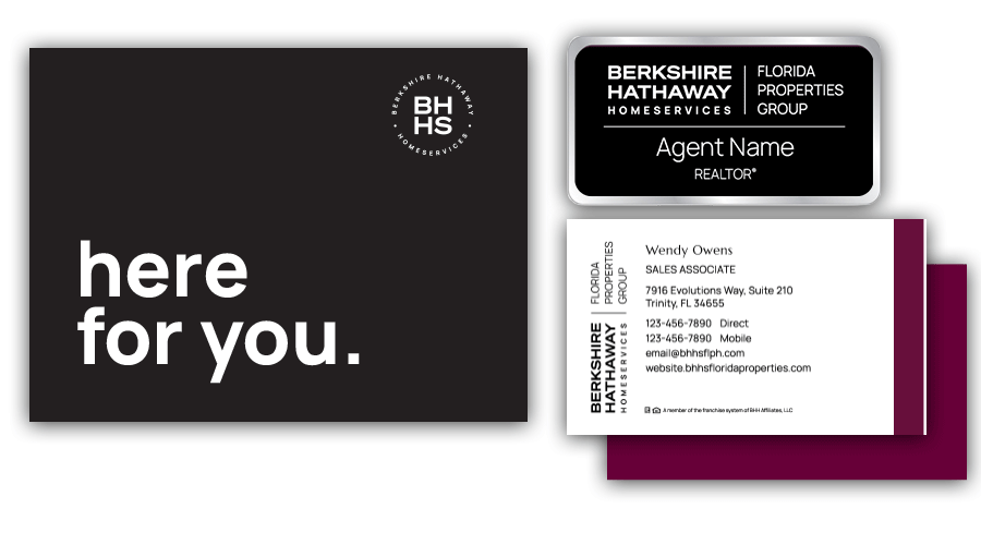 berkshire hathaway homeservices new agent kit notecards name badge and business cards