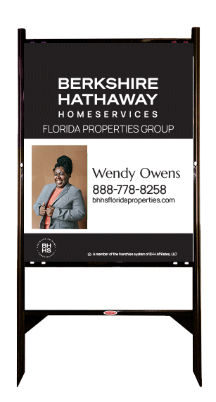 berkshire hathaway homeservices florida properties group black and white metal frame yard sign
